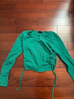 NOBO Emerald Green Long-Sleeve Side-Ruched Crop Top
